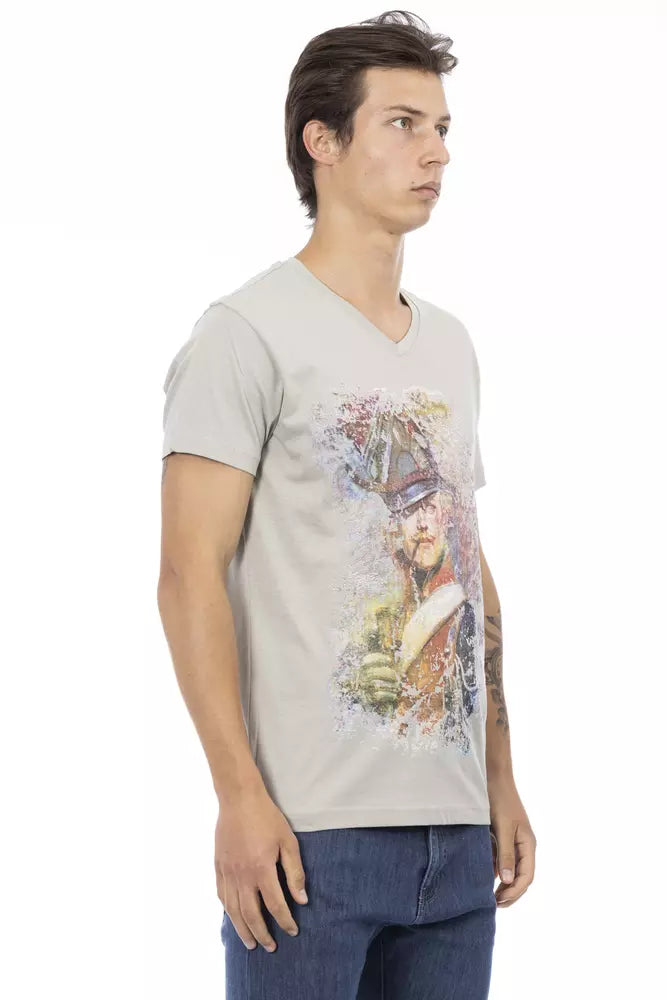 Trussardi Action Graues Baumwoll-T-Shirt mit V-Ausschnitt für Männer