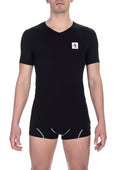 Bikkembergs Schwarzes Baumwoll-T-Shirt mit V-Ausschnitt für Herren
