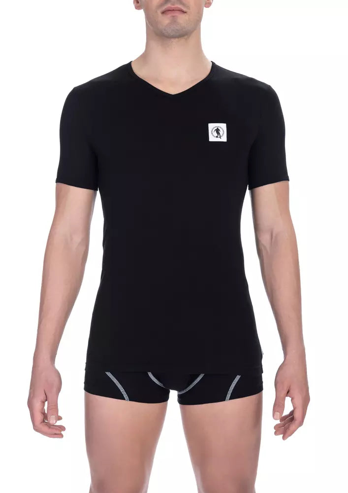 Bikkembergs Schwarzes Baumwoll-T-Shirt mit V-Ausschnitt für Herren