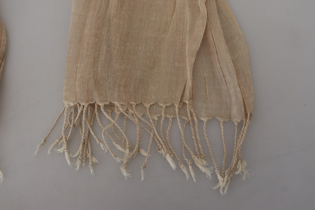 Costume National Beige Baumwollschal Foulard Fransenschal