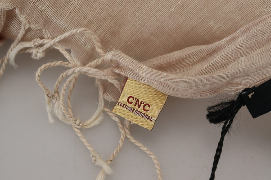 Costume National Beige Baumwollschal Foulard Fransenschal