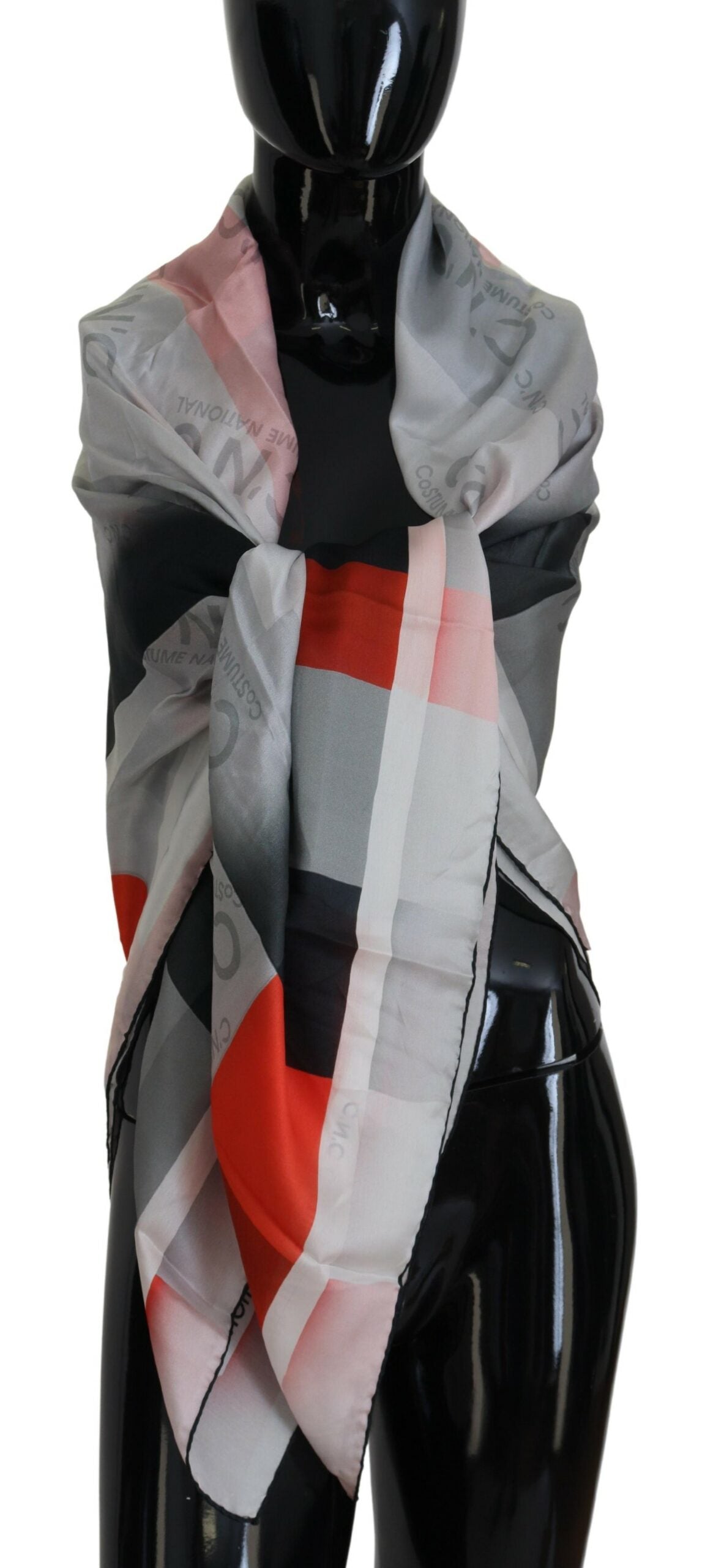 Costume National Grauer roter Schal Foulard Wickelschal