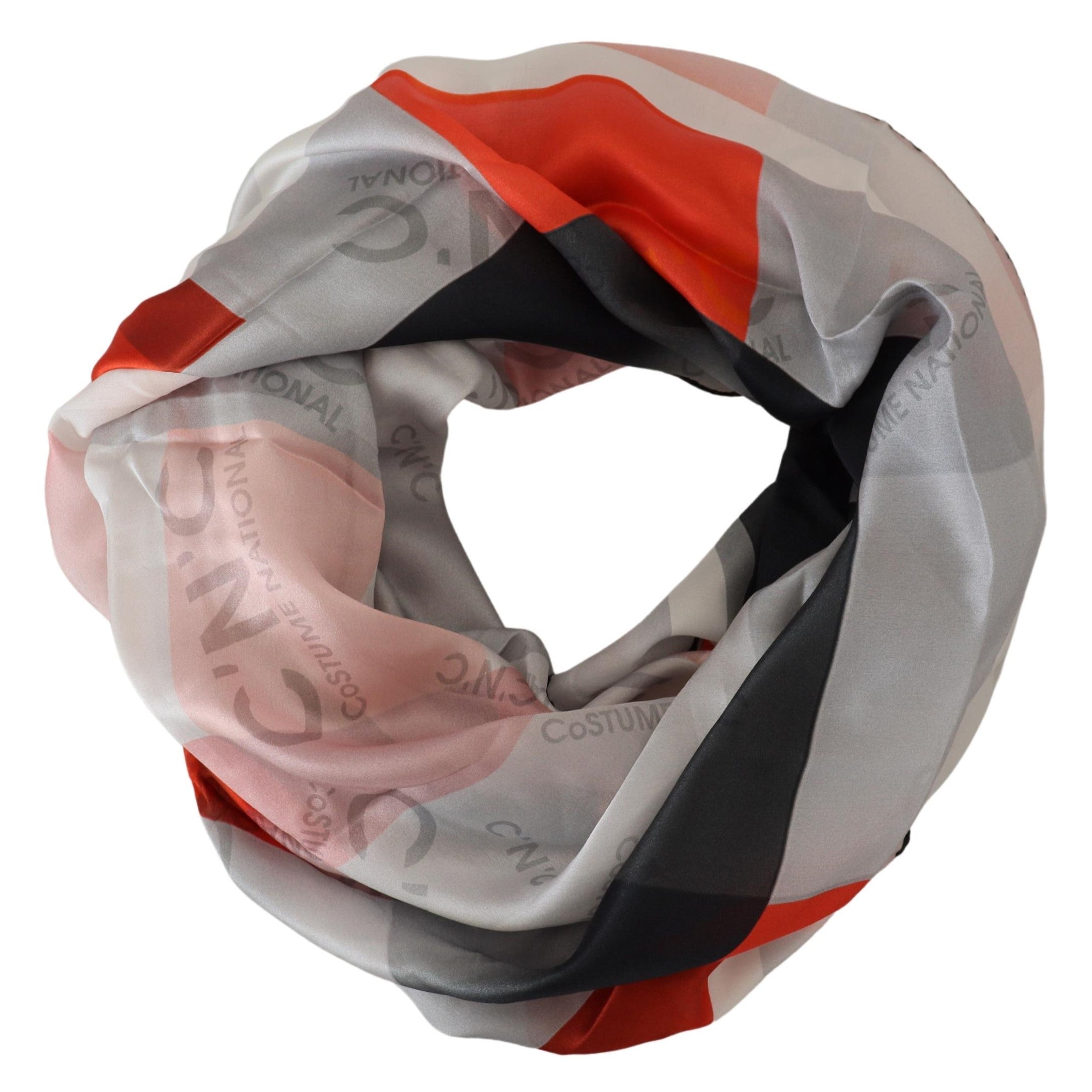 Costume National Grauer roter Schal Foulard Wickelschal