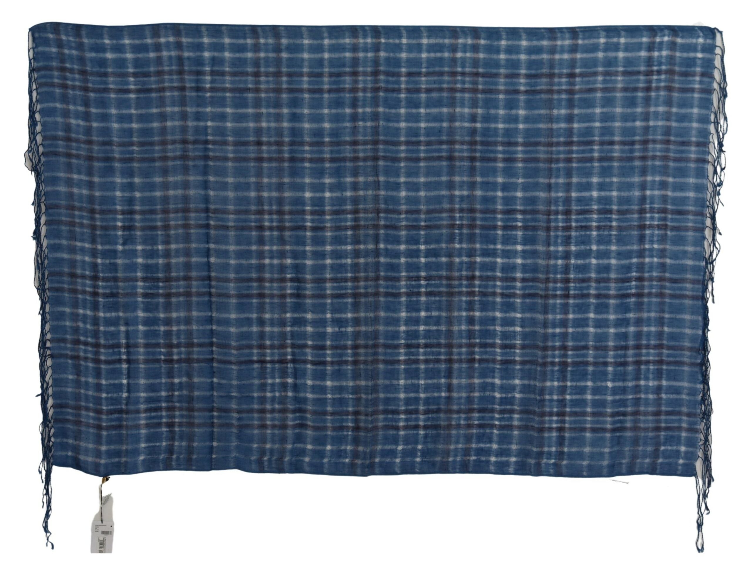 Costume National Blauer Leinenschal Foulard Fransenschal