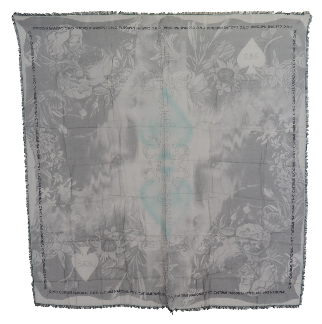Costume National Grauer Print-Schal Foulard Fransenschal