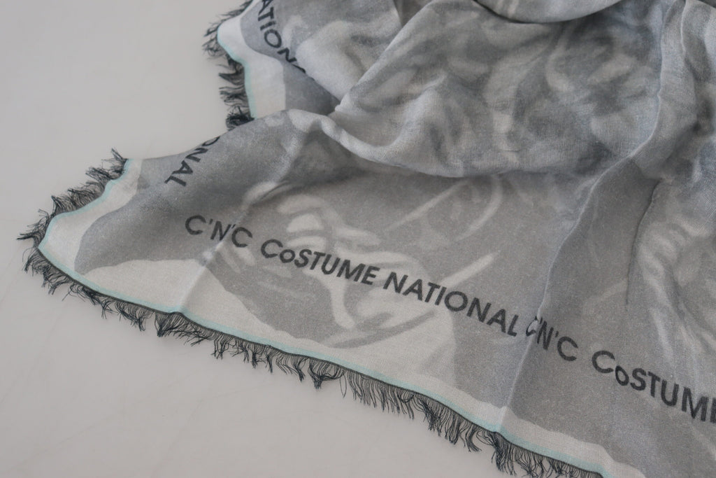 Costume National Grauer Print-Schal Foulard Fransenschal