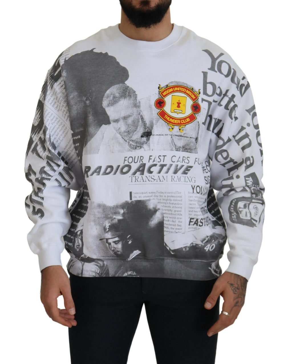 MSGM Weißer Baumwoll-Crewneck-Pullover Pullover