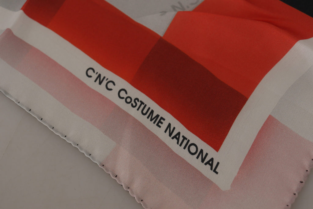 Costume National Grauer Roter Seidenschal Foulard Wickelschal