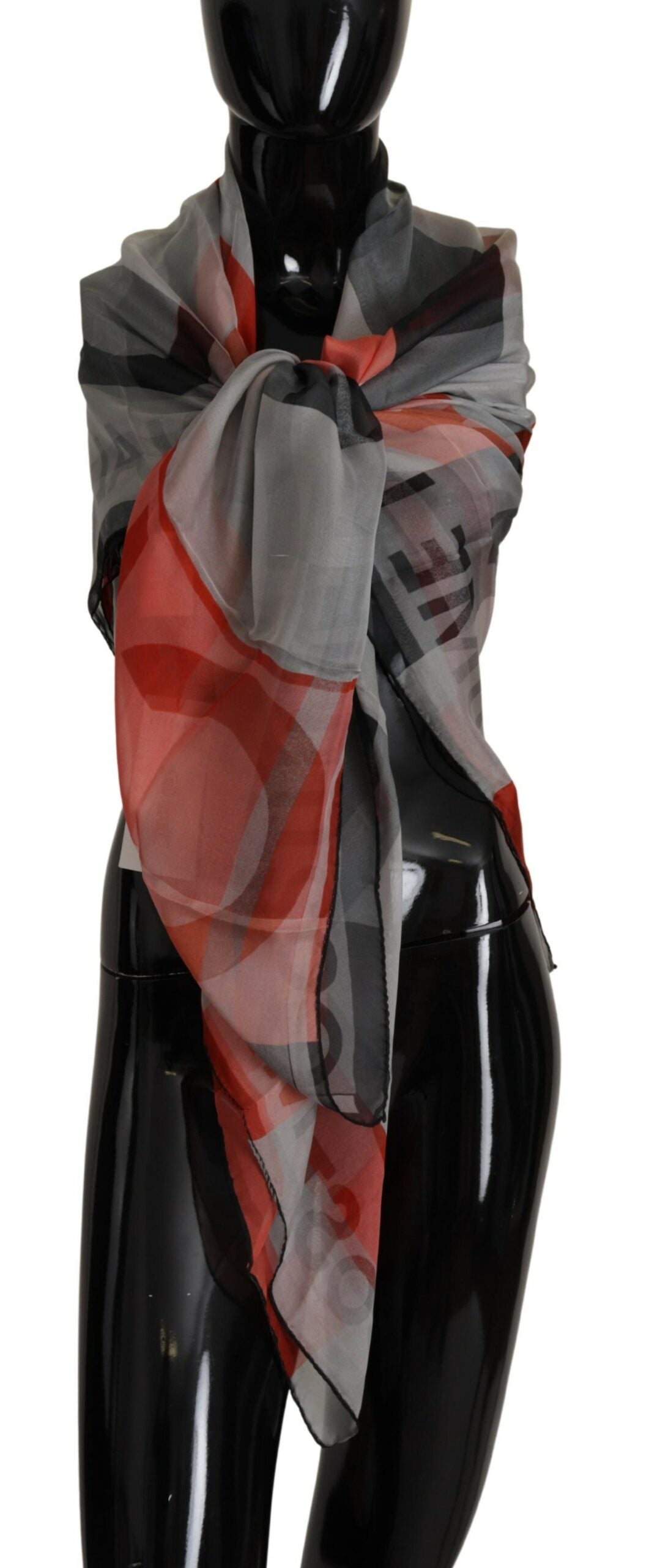 Costume National Grauer roter Schal Foulard Wickelschal