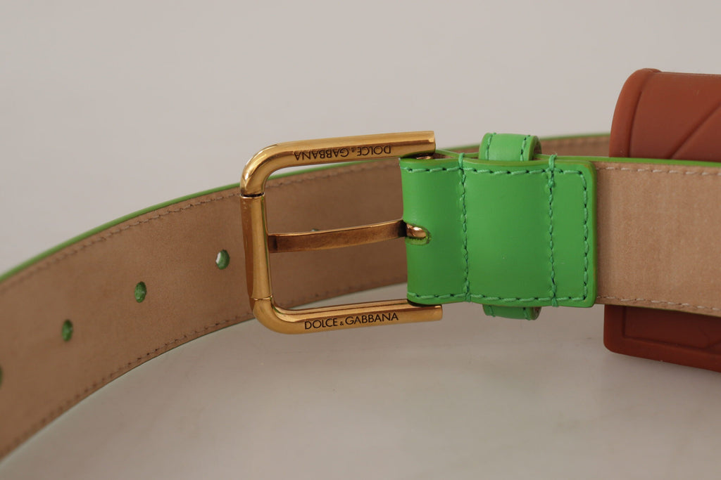 Dolce & Gabbana Green Leather Devotion Heart Micro Bag Headphones Belt