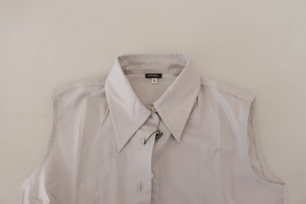 Ferre Hellgraues gestreiftes ärmelloses Baumwoll-Top mit Kragen