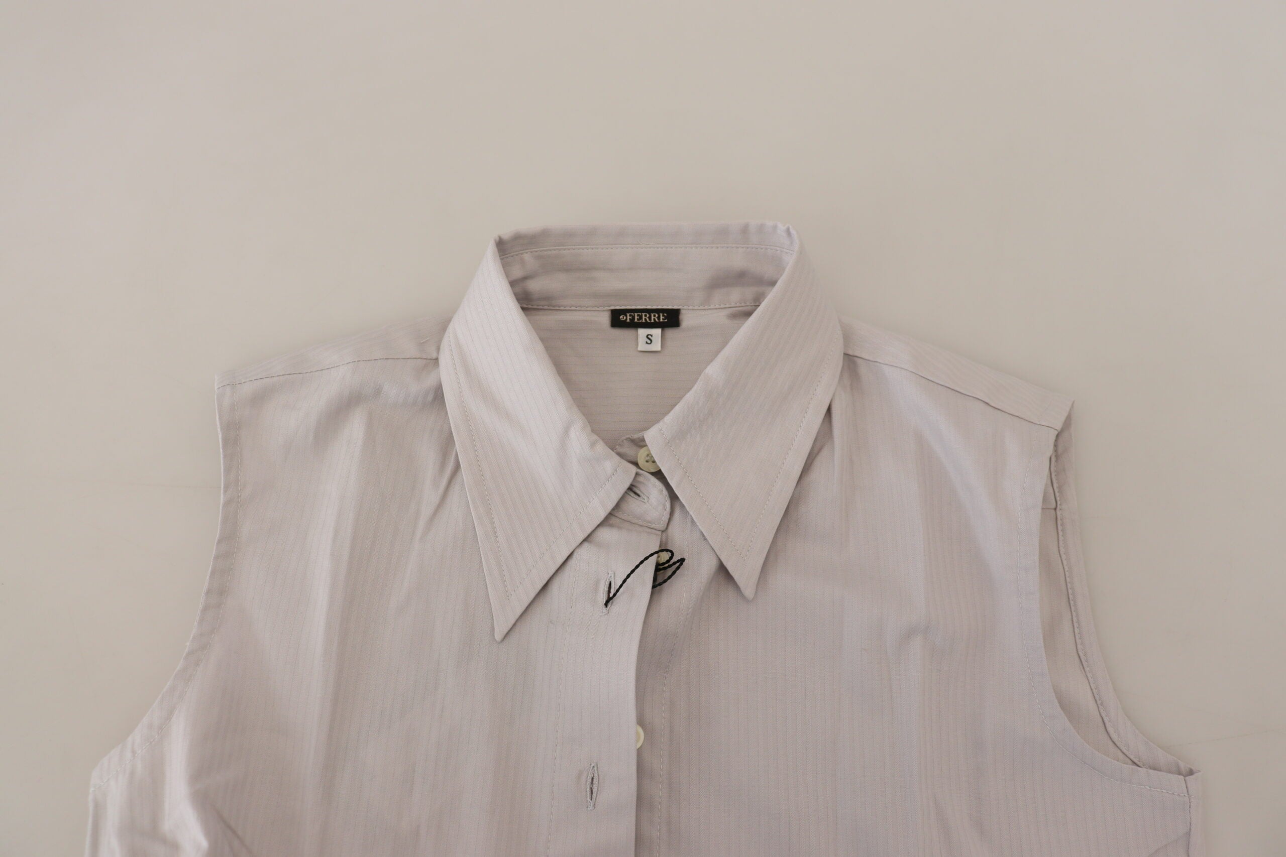 Ferre Hellgraues gestreiftes ärmelloses Baumwoll-Top mit Kragen