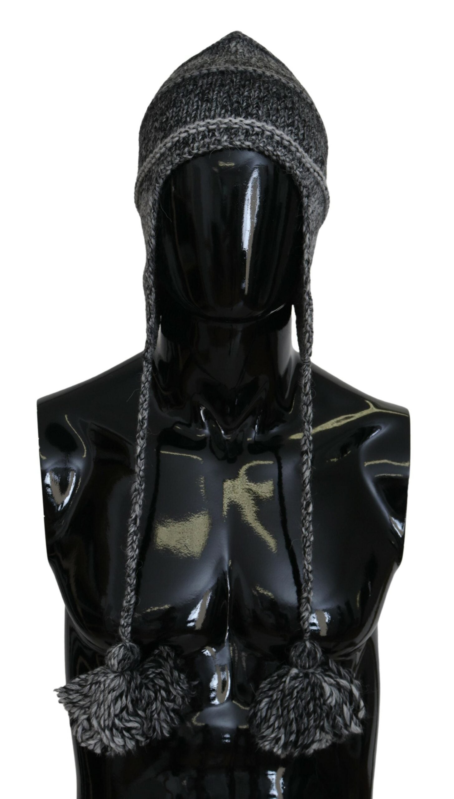 Dolce & Gabbana Graue Warme Fleece Ohrenklappen Strickmütze Beanie