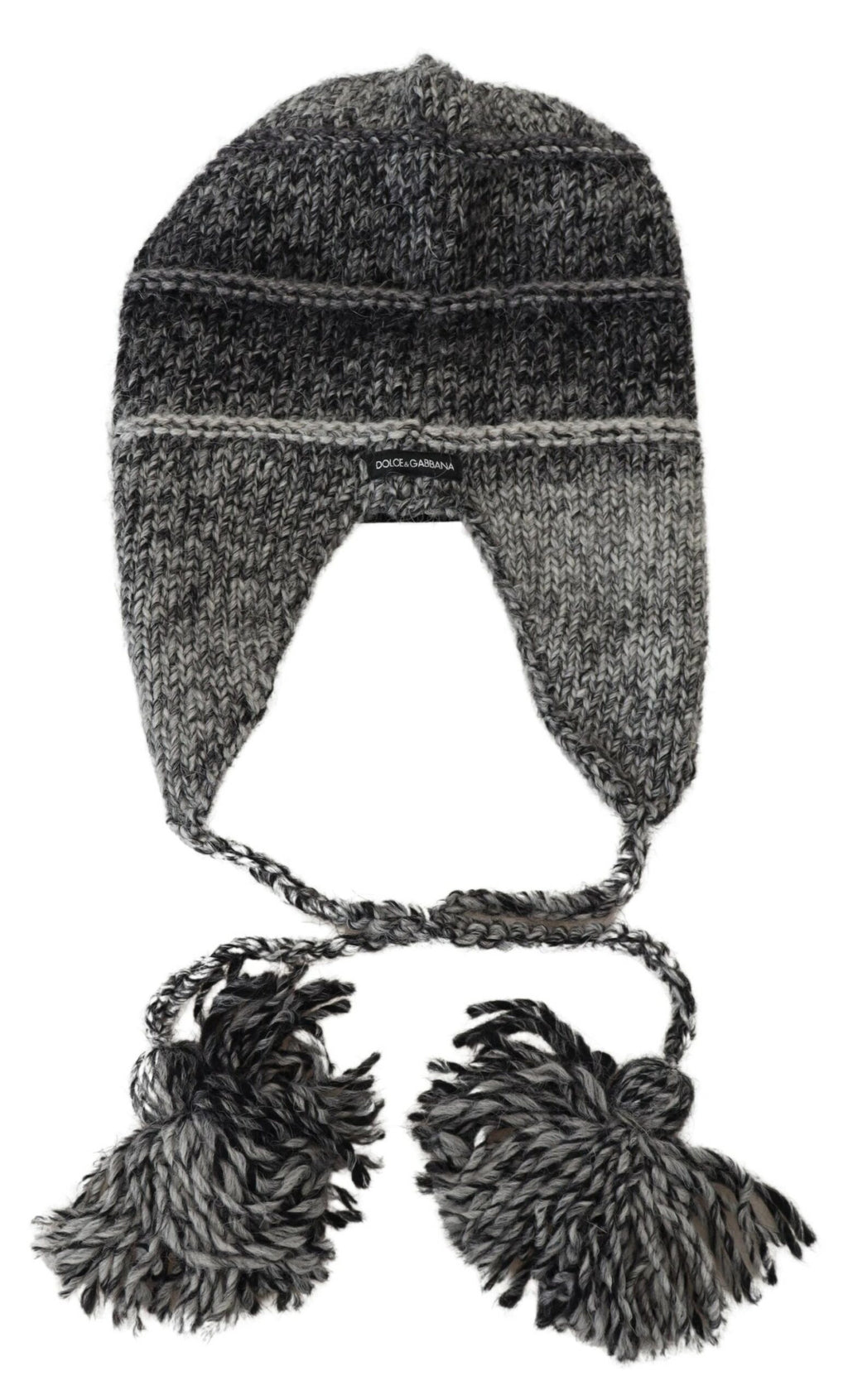 Dolce & Gabbana Graue Warme Fleece Ohrenklappen Strickmütze Beanie