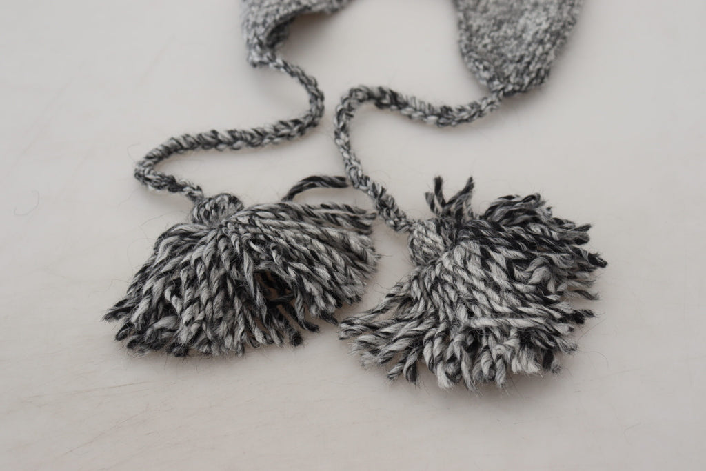 Dolce & Gabbana Graue Warme Fleece Ohrenklappen Strickmütze Beanie