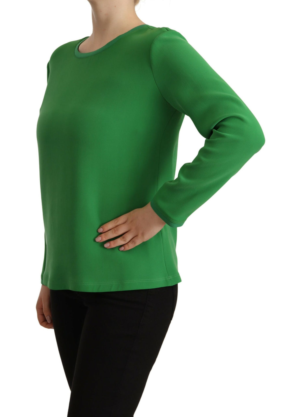 Armani Grüner Seidenpullover mit langen Ärmeln und Rundhalsausschnitt