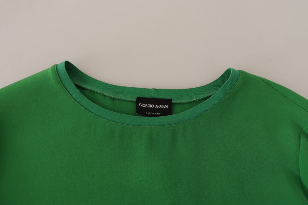 Armani Grüner Seidenpullover mit langen Ärmeln und Rundhalsausschnitt