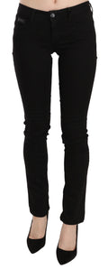 Costume National Schwarze Pailletten-Jeans mit schmaler Taille und schmaler Passform aus Denim