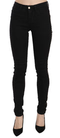 Costume National Schwarze verzierte Skinny Denim Jeans mit mittlerer Taille