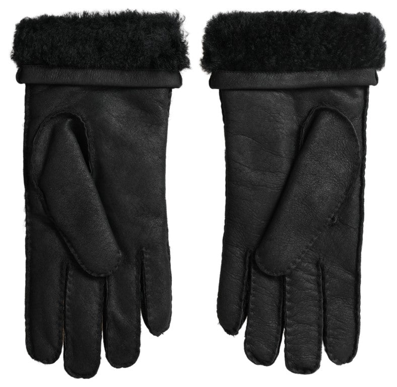 Dolce & Gabbana Schwarzes Leder Fell Kurze Hände Fäustlinge Männer Handschuhe