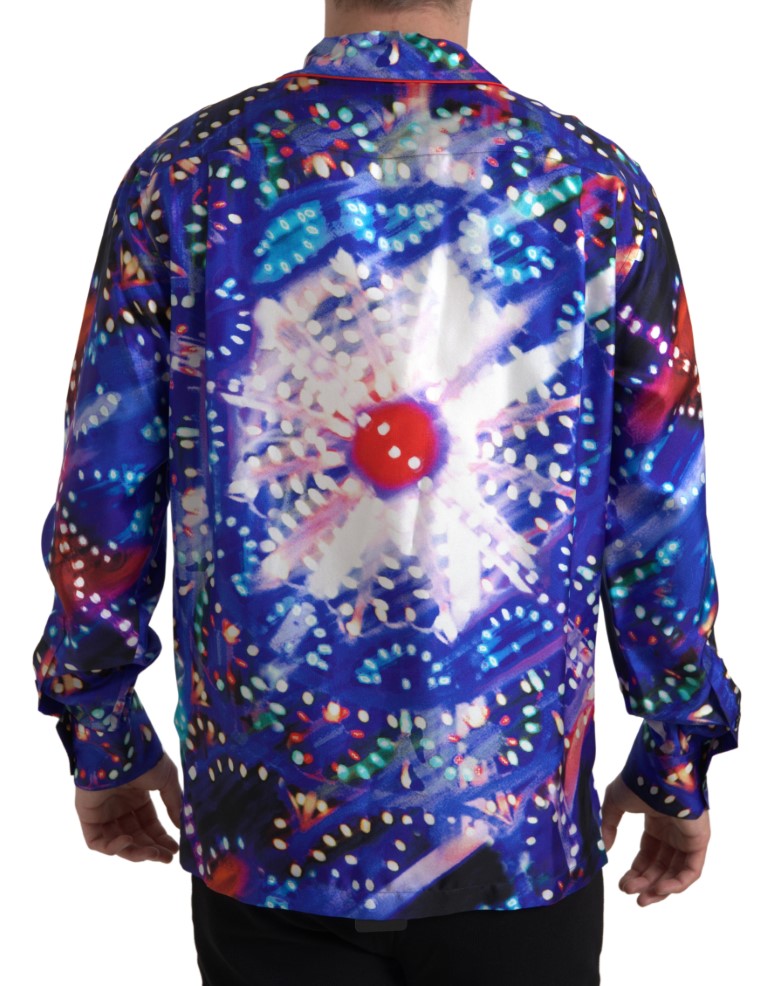 Dolce & Gabbana Multicolor Seide Psychedelic Druck Männer Pyjama Shirt