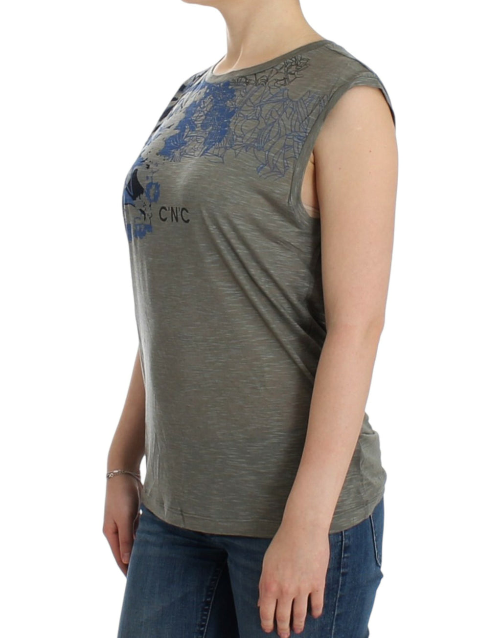Costume National Ärmelloses T-Shirt mit grauem Aufdruck