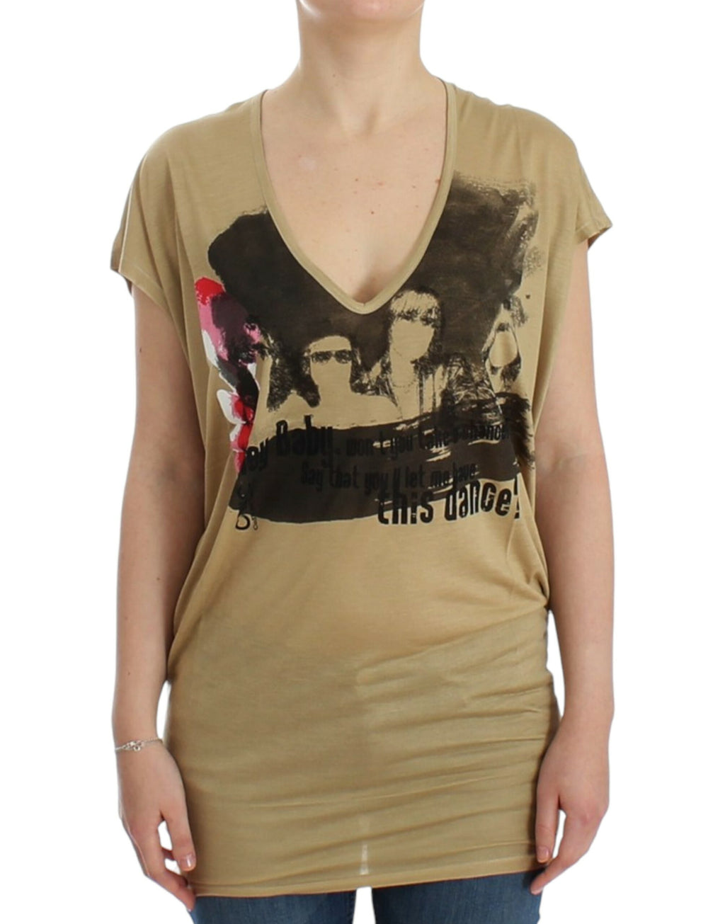 Costume National Beigefarbenes T-Shirt mit Motivdruck