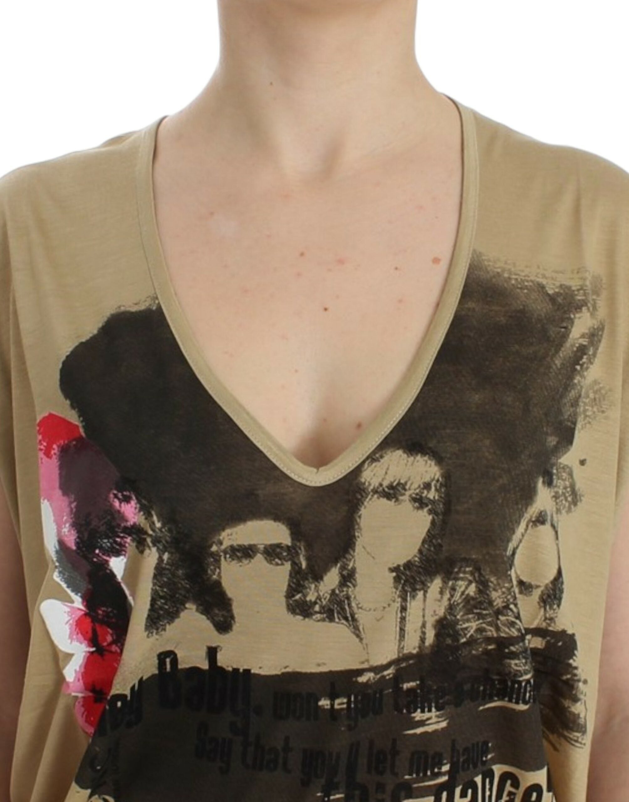 Costume National Beigefarbenes T-Shirt mit Motivdruck