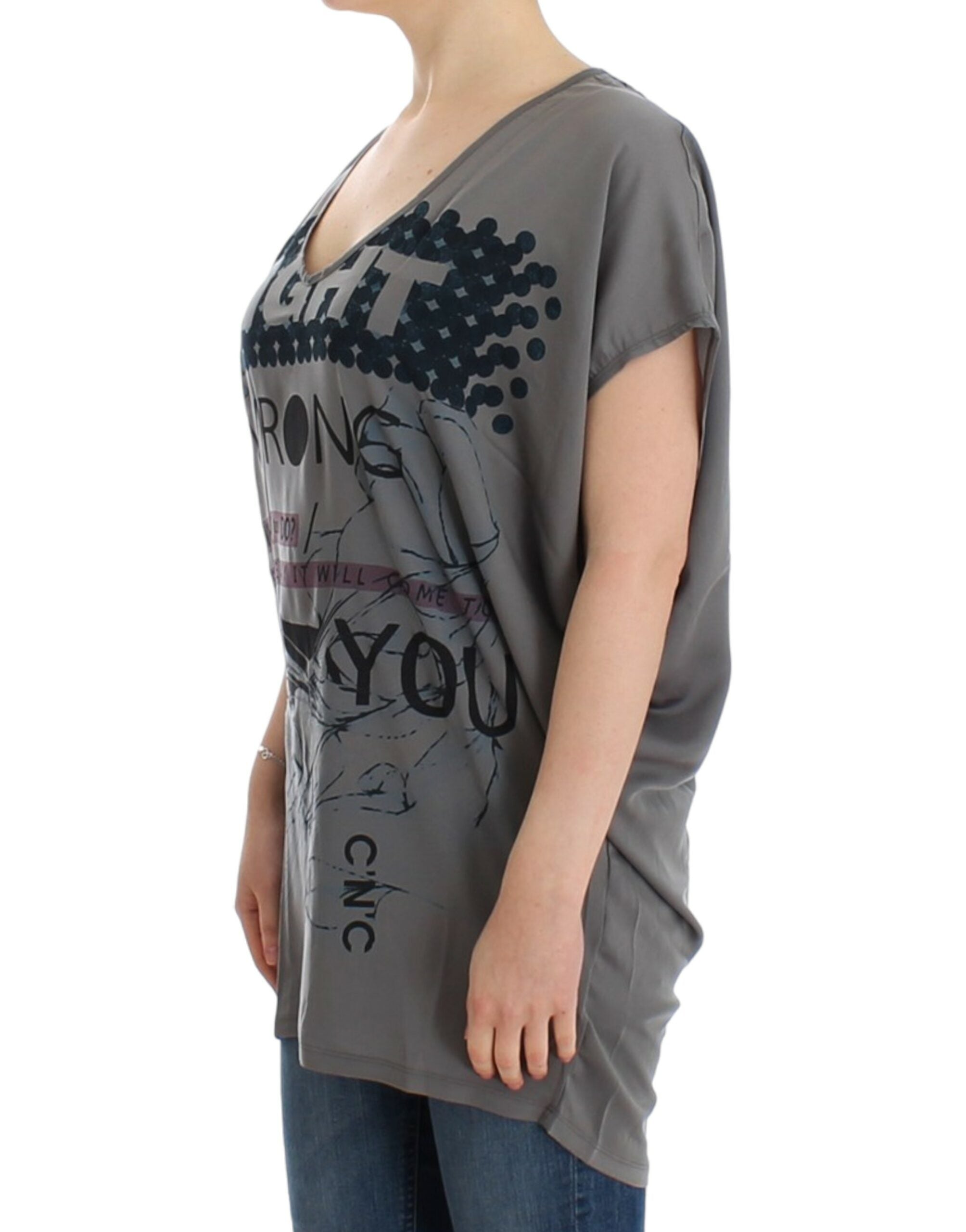 Costume National Graues langes T-Shirt mit V-Ausschnitt