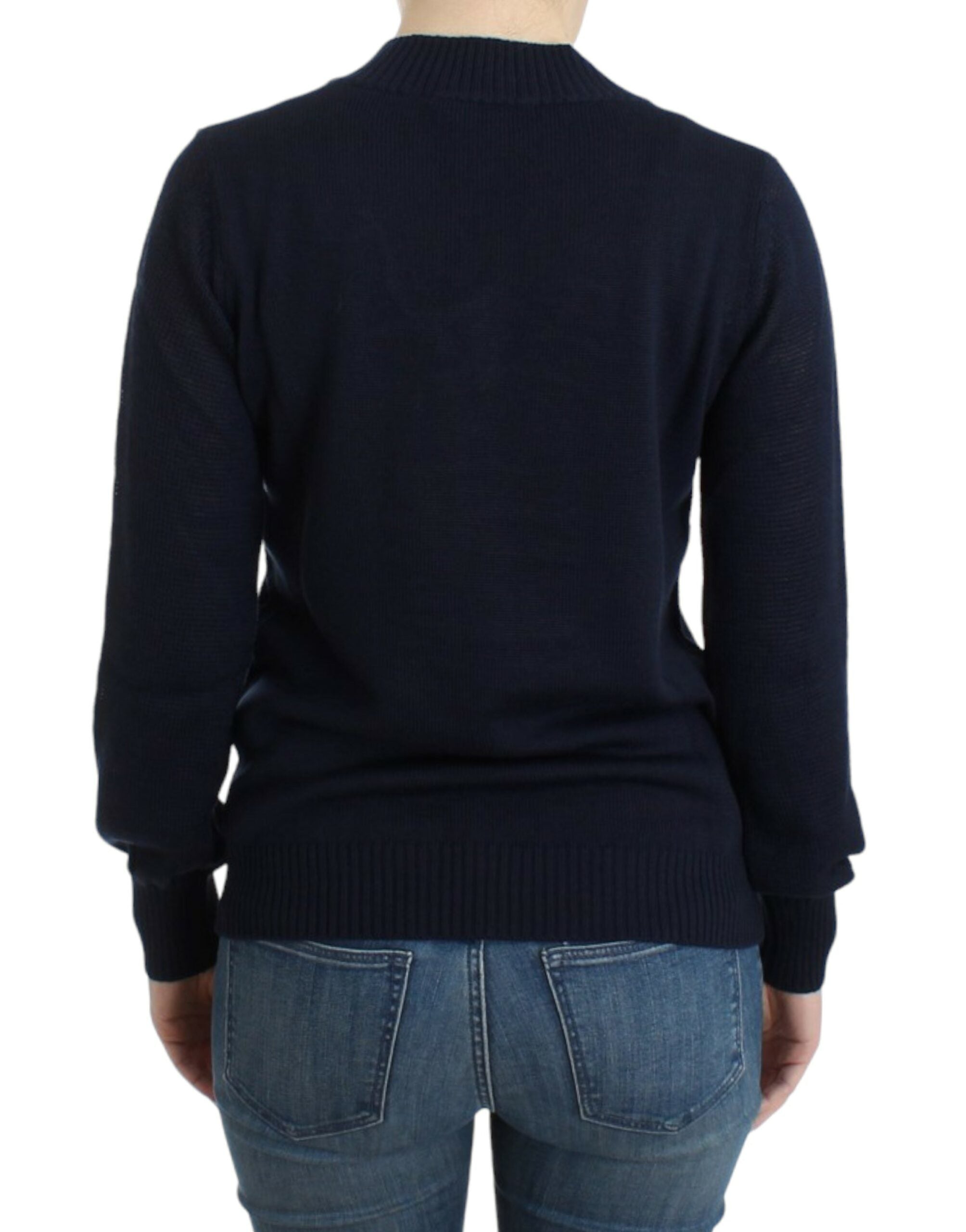 Costume National Dunkelblauer Wollpullover mit V-Ausschnitt
