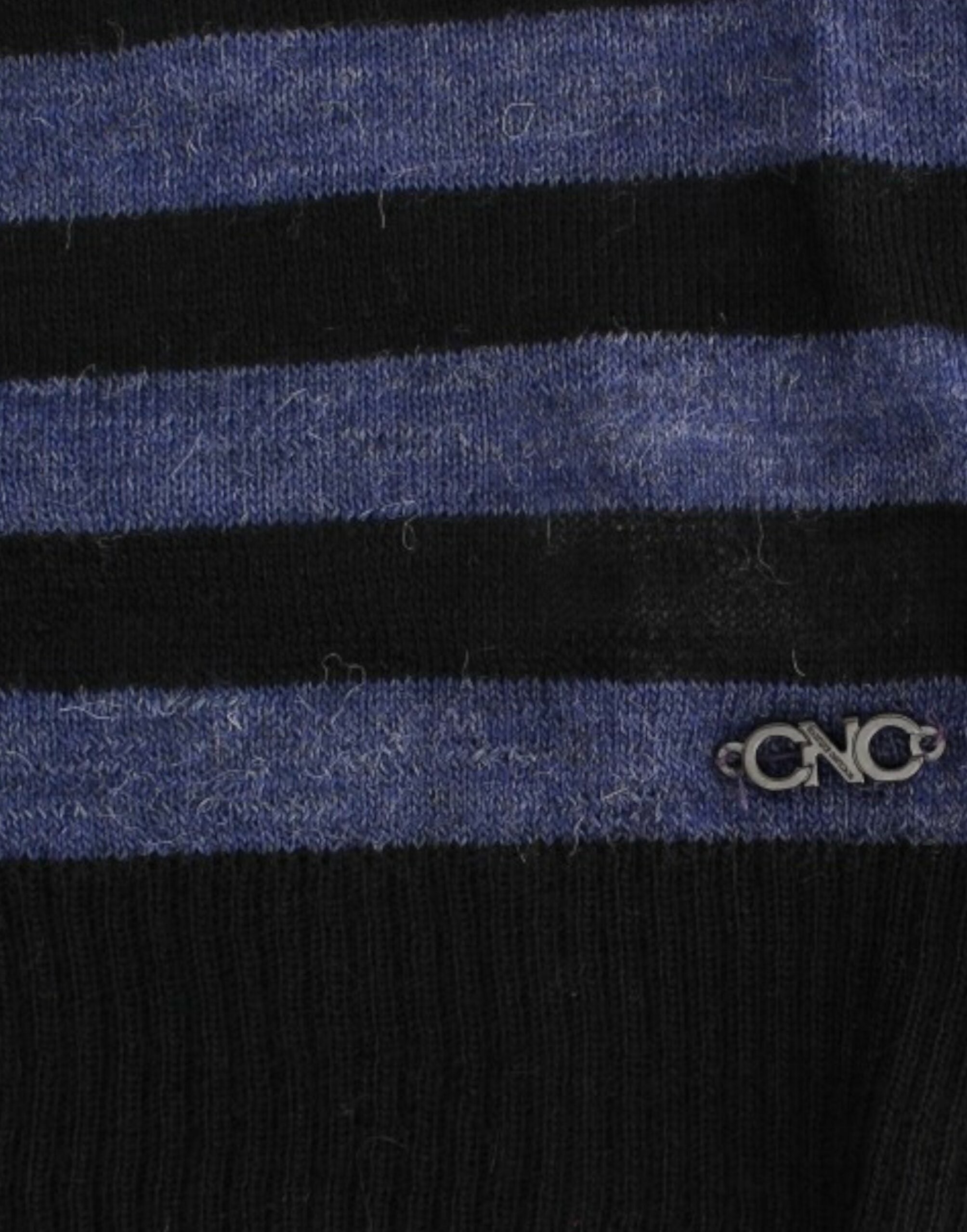 Costume National Schwarzer gestreifter Pullover mit V-Ausschnitt