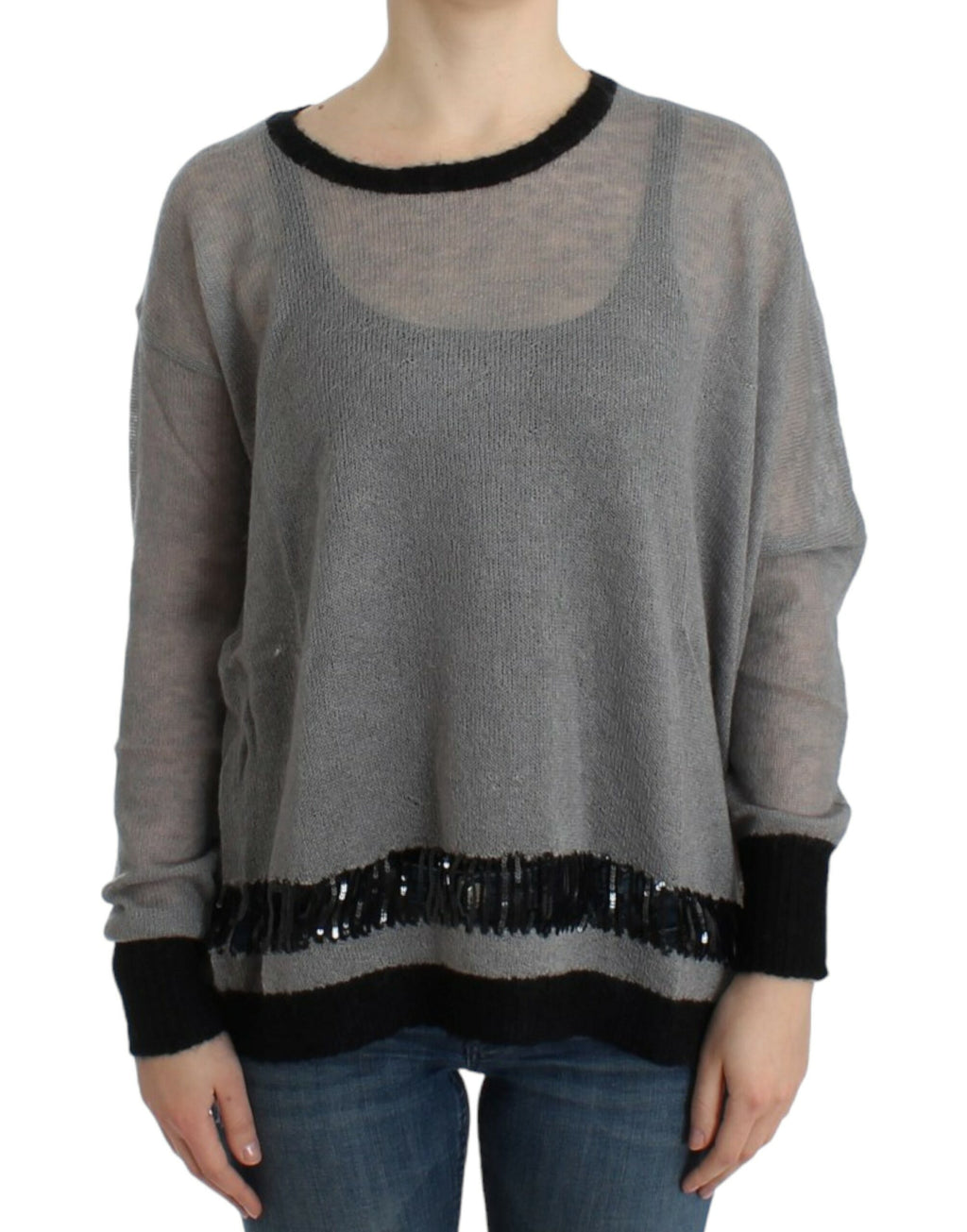 Costume National Grauer verschnörkelter asymmetrischer Pullover