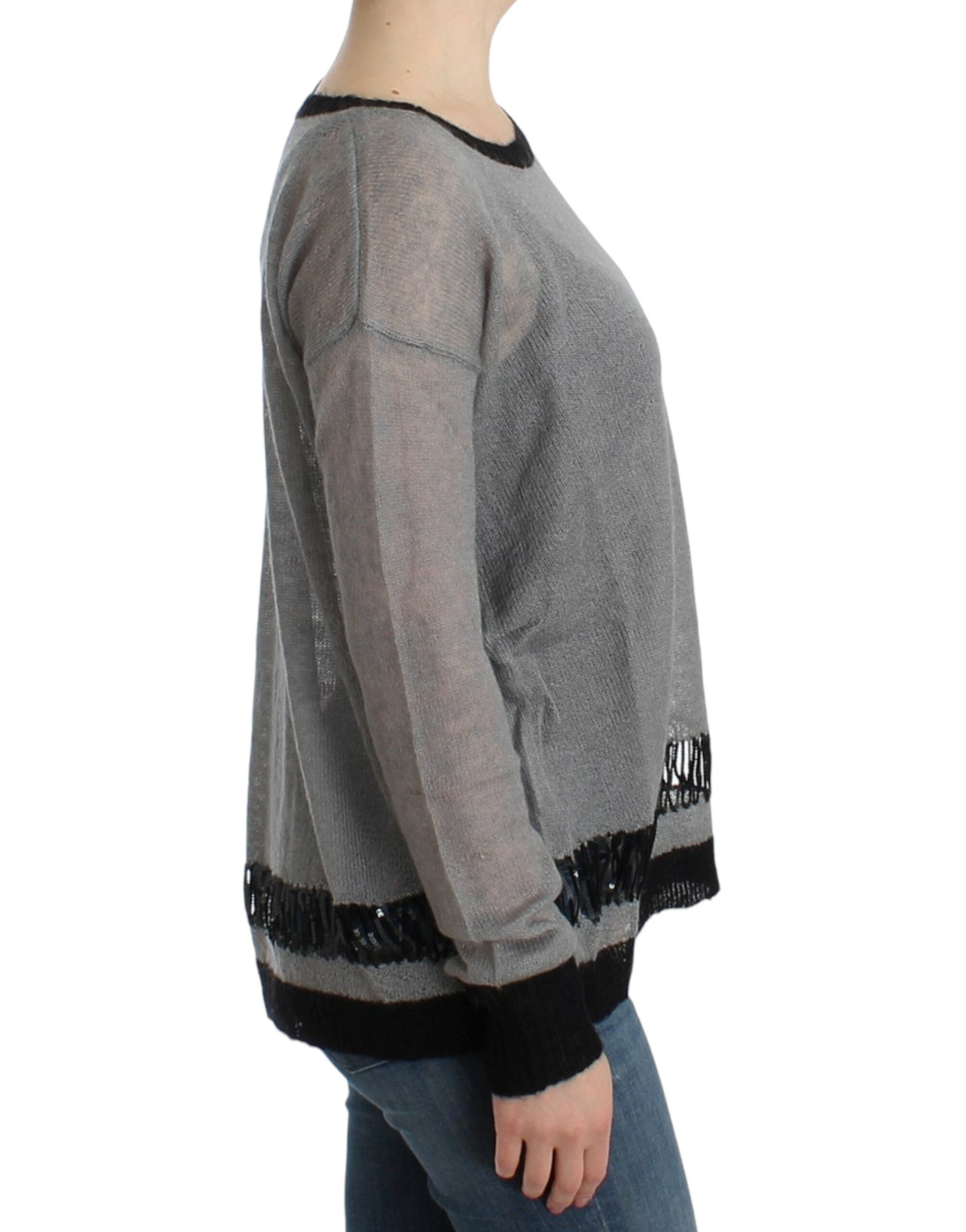 Costume National Grauer verschnörkelter asymmetrischer Pullover