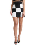 Dolce & Gabbana Black White Floral Brocade High Waist Skirt