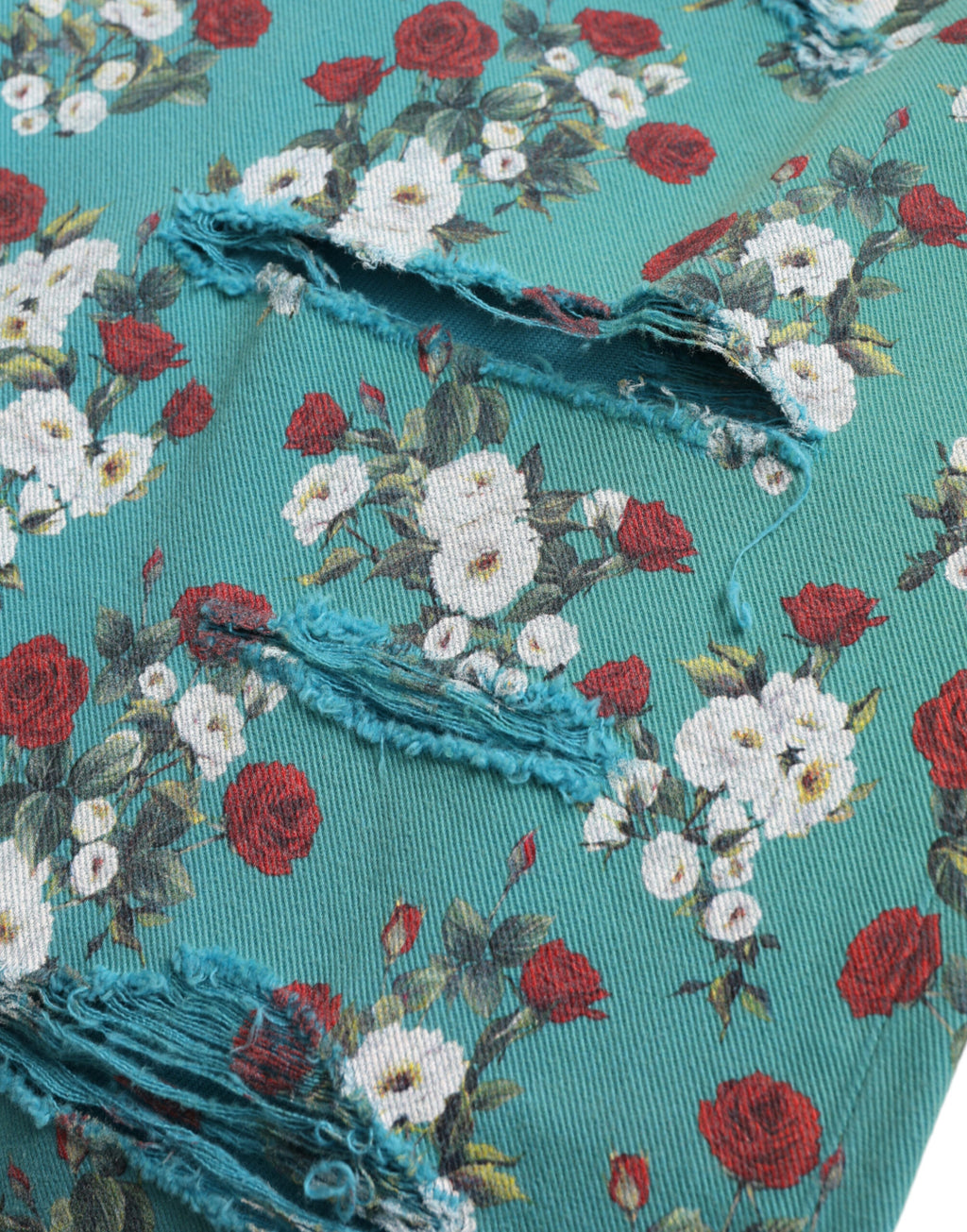 Dolce & Gabbana Blue Floral Print Skinny Cotton Denim Pants