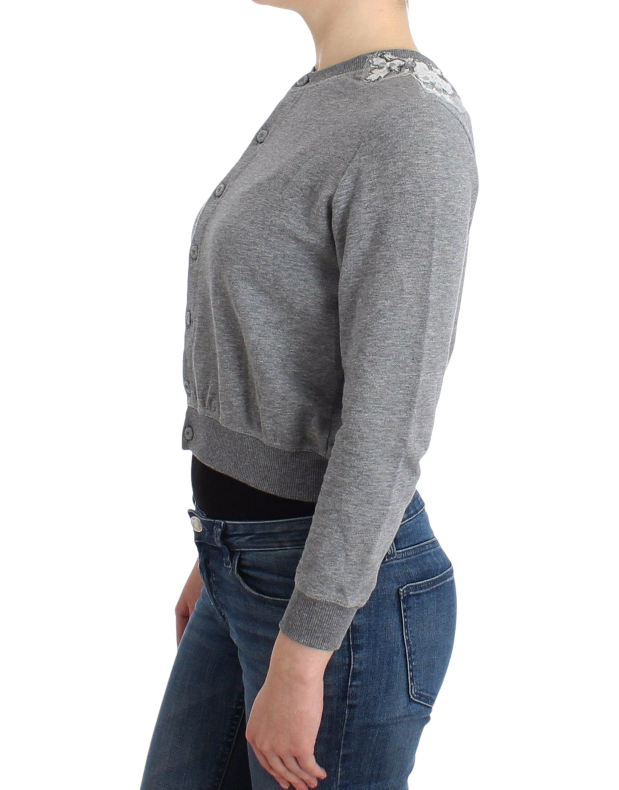 Ermanno Scervino Lingerie Grauer Spitzenpullover Strickjacke Top