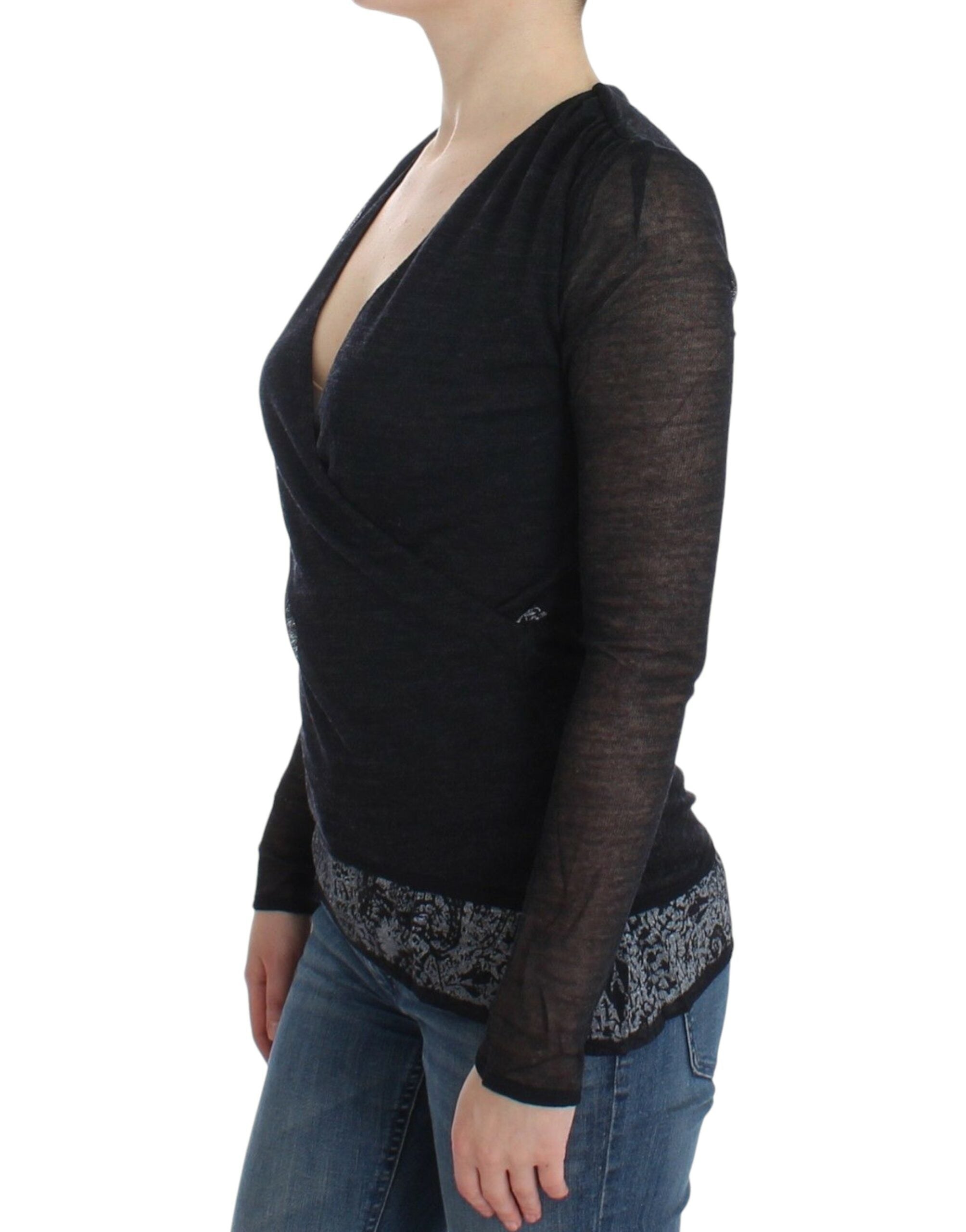 Ermanno Scervino Schwarzer Wollmischung Stretch-Langarmpullover