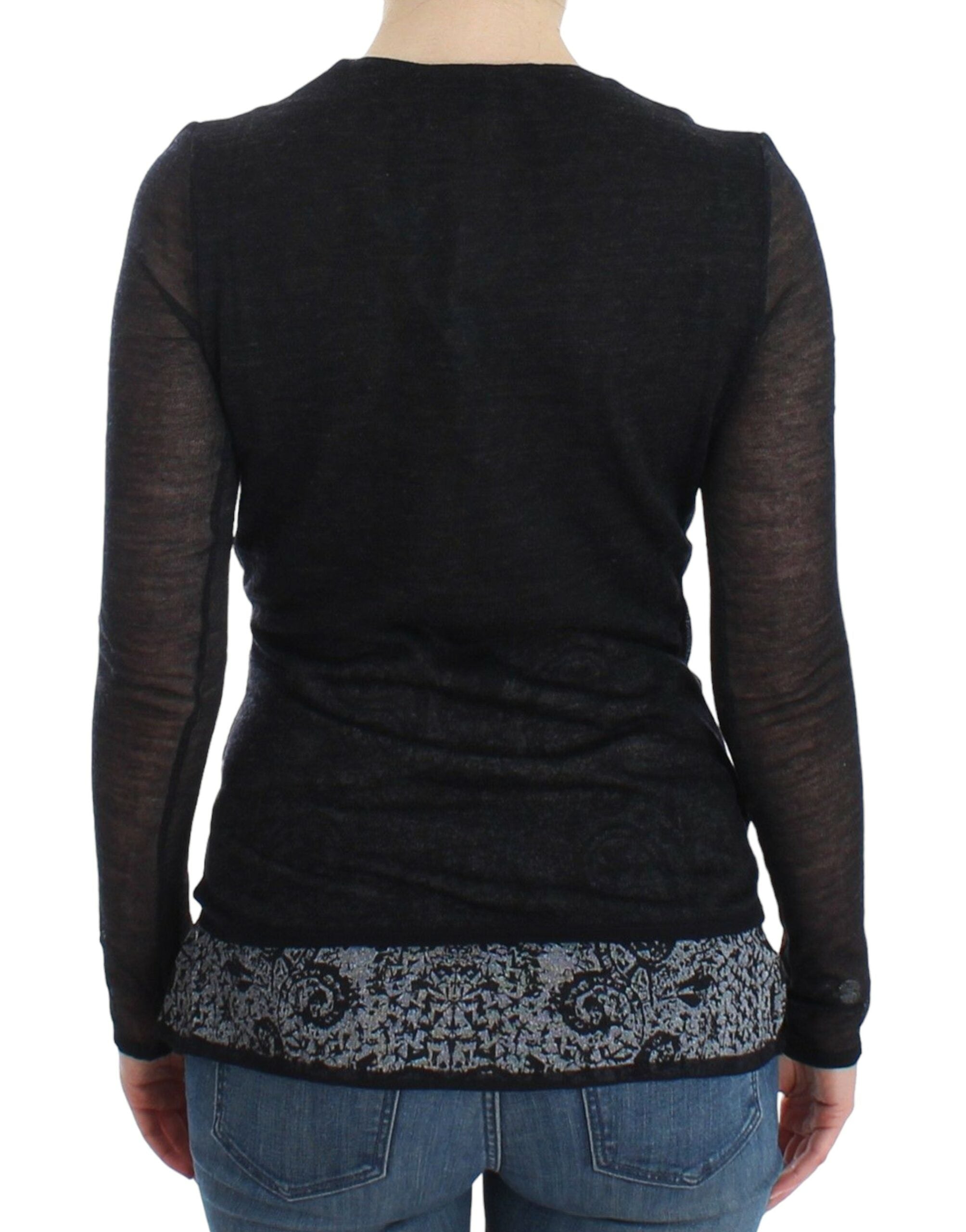 Ermanno Scervino Schwarzer Wollmischung Stretch-Langarmpullover