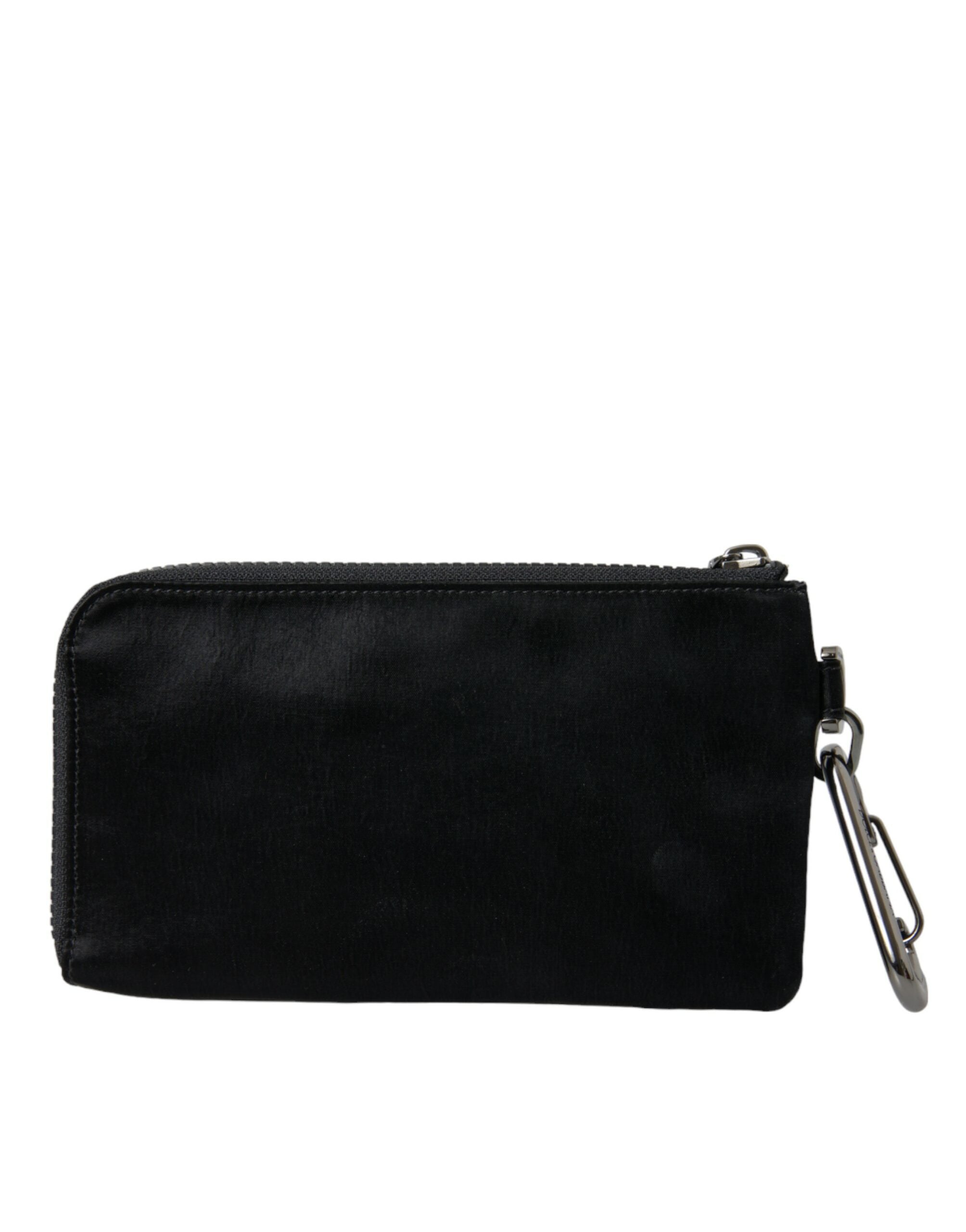 Dolce & Gabbana Schwarzes Nylon Logo Plaque Schlüsselanhänger Beutel Clutch Taschen