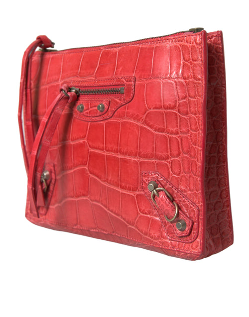 Balenciaga rote Pochette aus exotischem Leder, klassische Tasche mit Handschlaufe