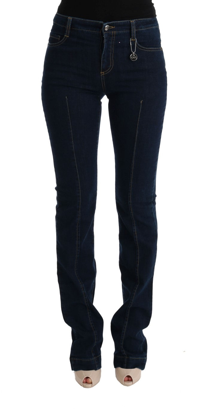 Costume National Blaue Bootcut-Schlagjeans aus Baumwolle
