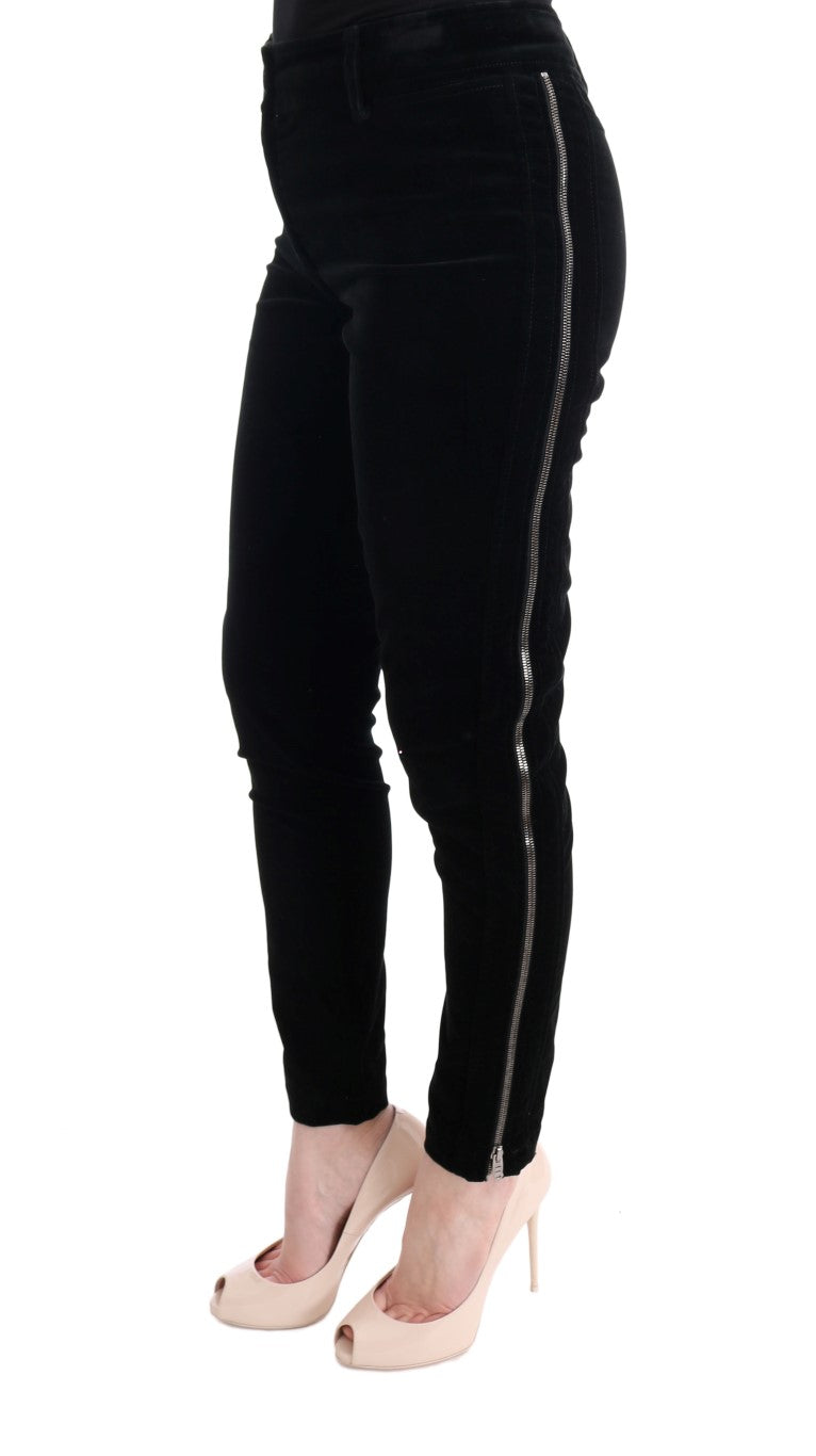 Ermanno Scervino Schwarze Cropped-Hose aus Viskosemischung und Samt