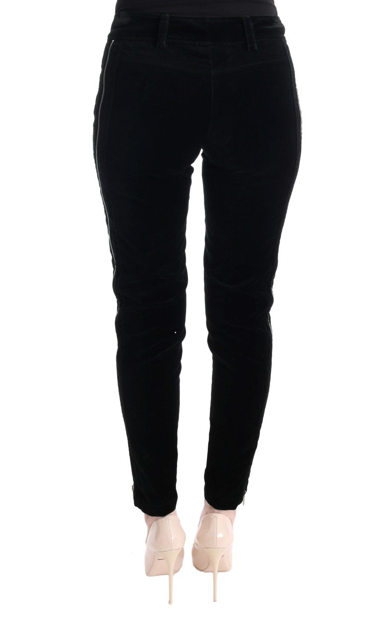 Ermanno Scervino Schwarze Cropped-Hose aus Viskosemischung und Samt