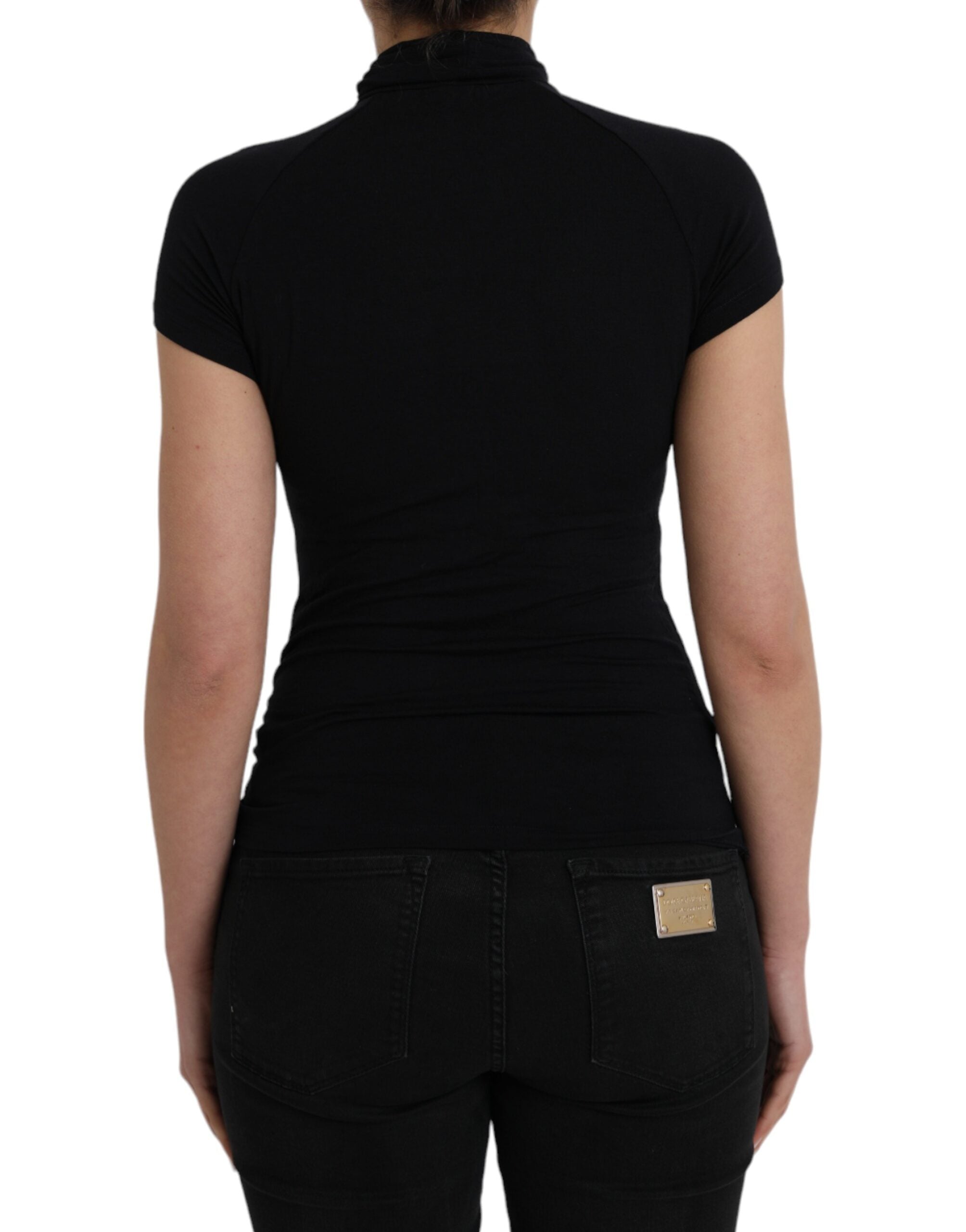 Costume National Schwarzes Kurzarm-Top mit Rollkragen aus Viskose
