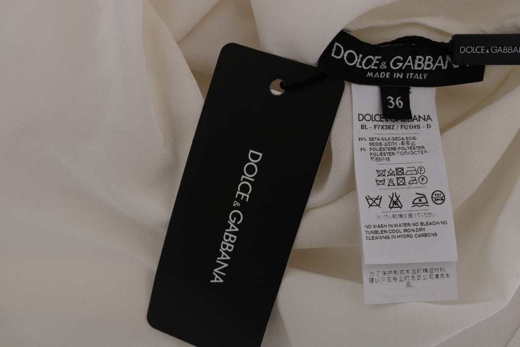 Dolce & Gabbana White Silk ITALIA IS LOVE Blouse T-shirt