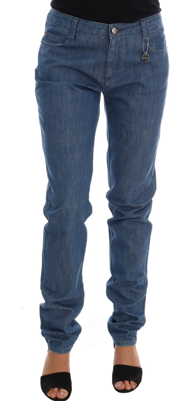 Costume National Boyfriend Fit Jeans aus Baumwolle mit blauer Waschung