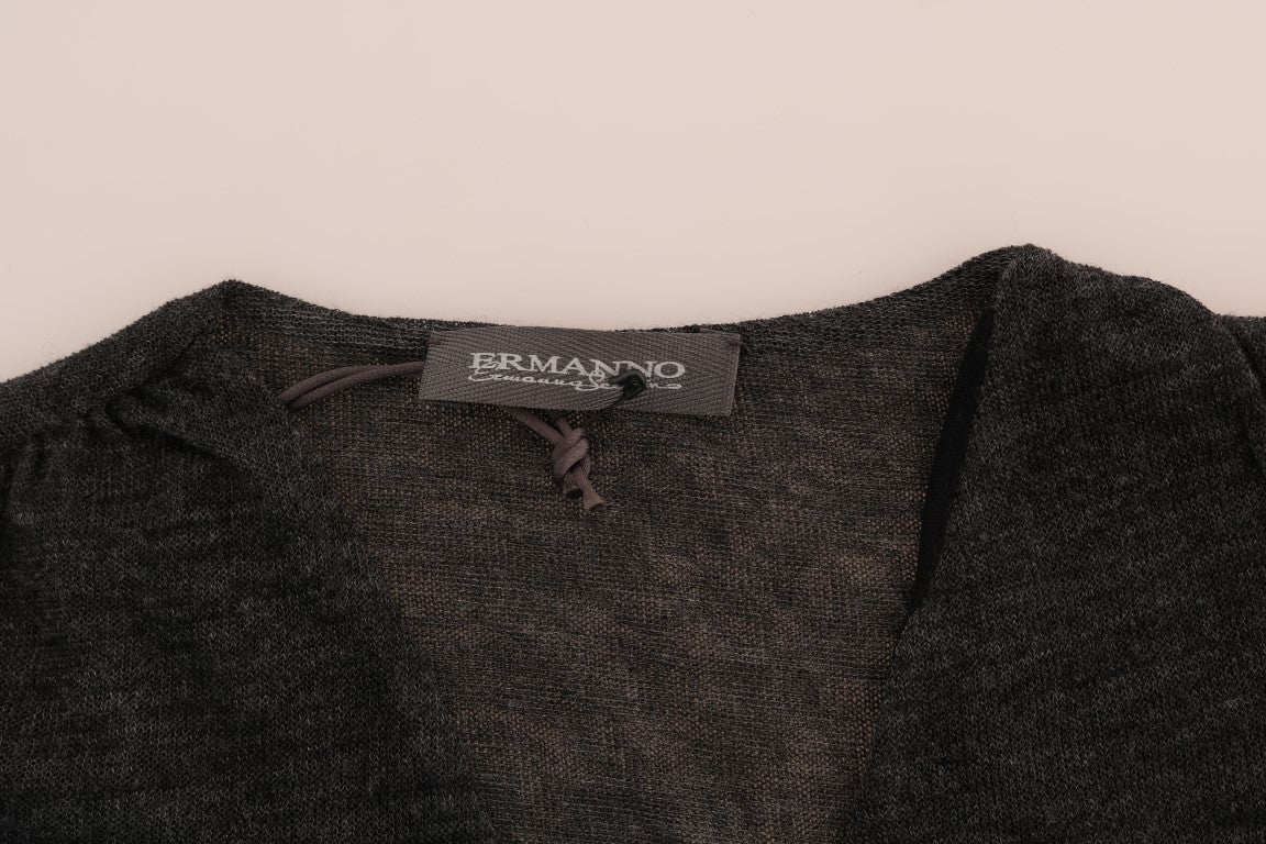 Ermanno Scervino Graues Woll-Spitzen-Top Langarm-T-Shirt