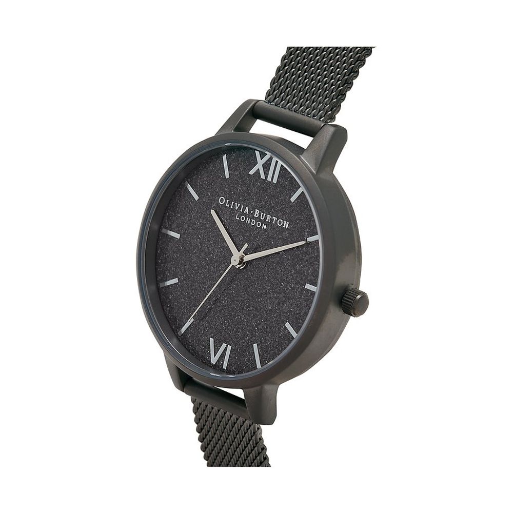Olivia Burton Schwarze Edelstahl-Armbanduhr