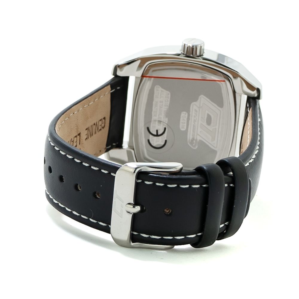 Chronotech Schwarze Leder-Kleidungsuhr