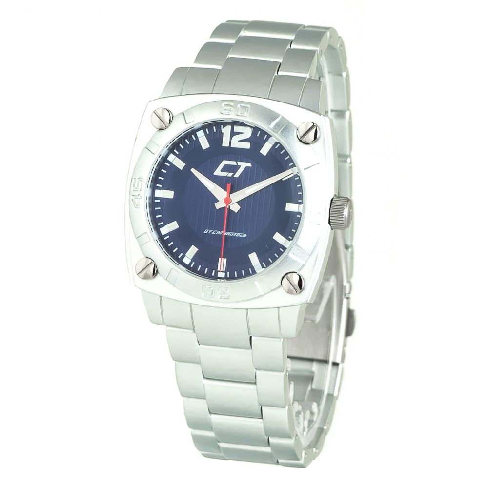Chronotech Silberne Edelstahl-Armbanduhr